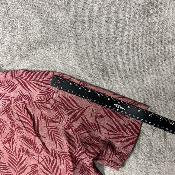 Samuel Windsor Shirt Mens Linen Blend Button Up Large Red Chambray Leaves Hawaii - Picture 10 of 11